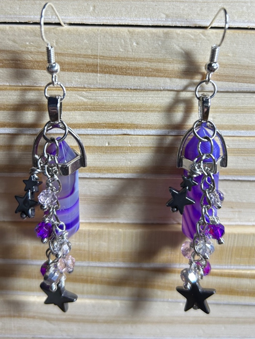 3/$25 Purple Agate Star Dangle Earrings